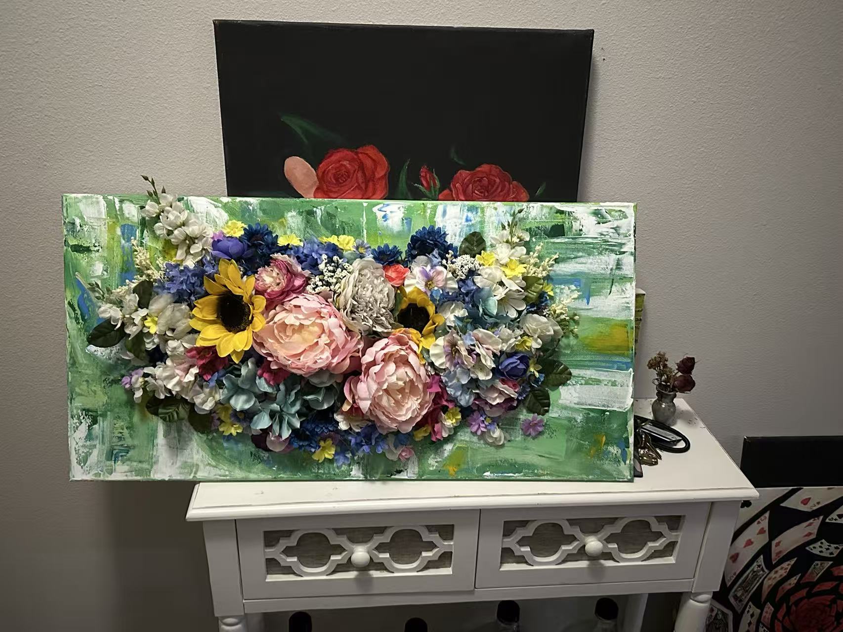 Wedding bouquet transformed into a dried flower painting